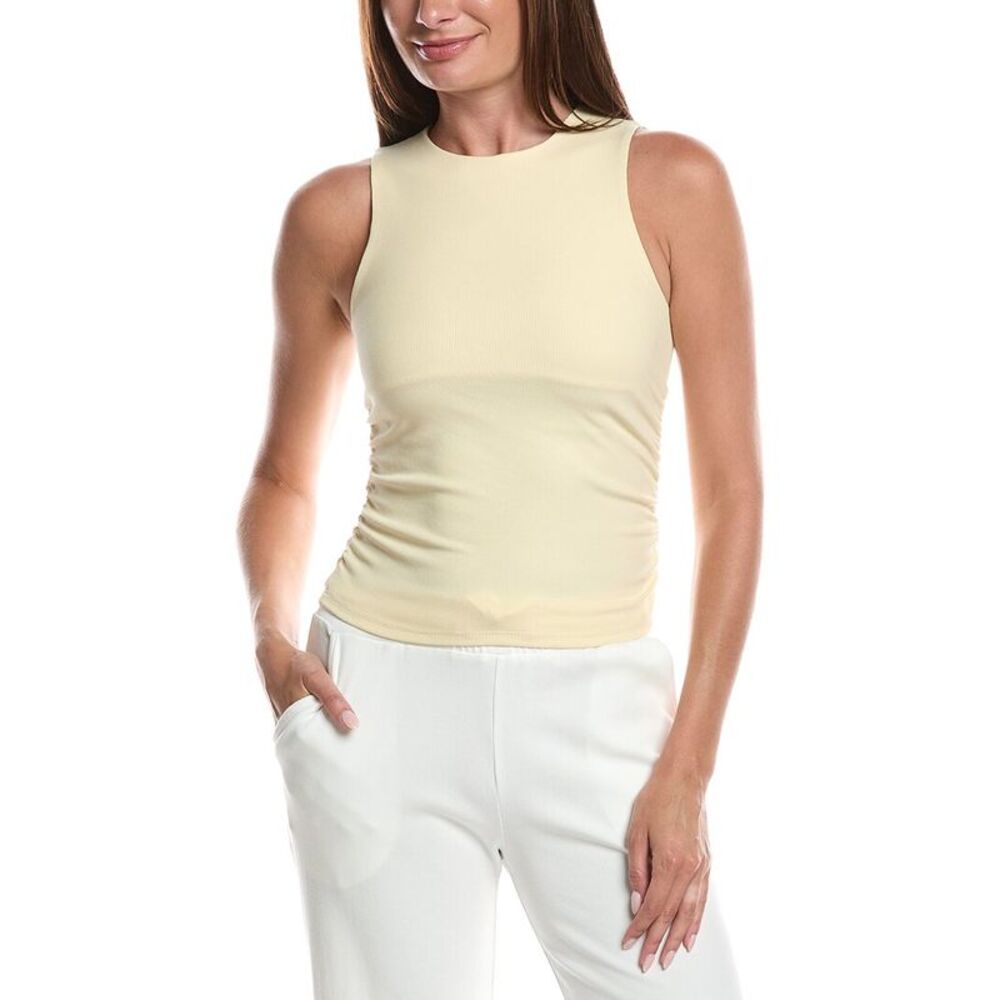 Knit Riot Womens  Micro Rib Side Ruched Tank, Yellow